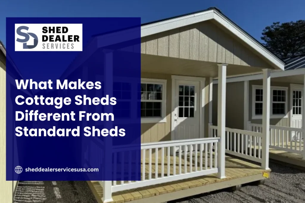 Cottage shed with painted Smart Siding, louvered shutter doors, and charming backyard design ideal for a home office, studio, or extra storage.